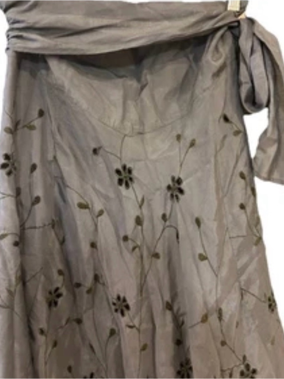 La Redoute Gray Embroidered A-Line Skirt Overlay Tie Detail - Picture 6 of 11